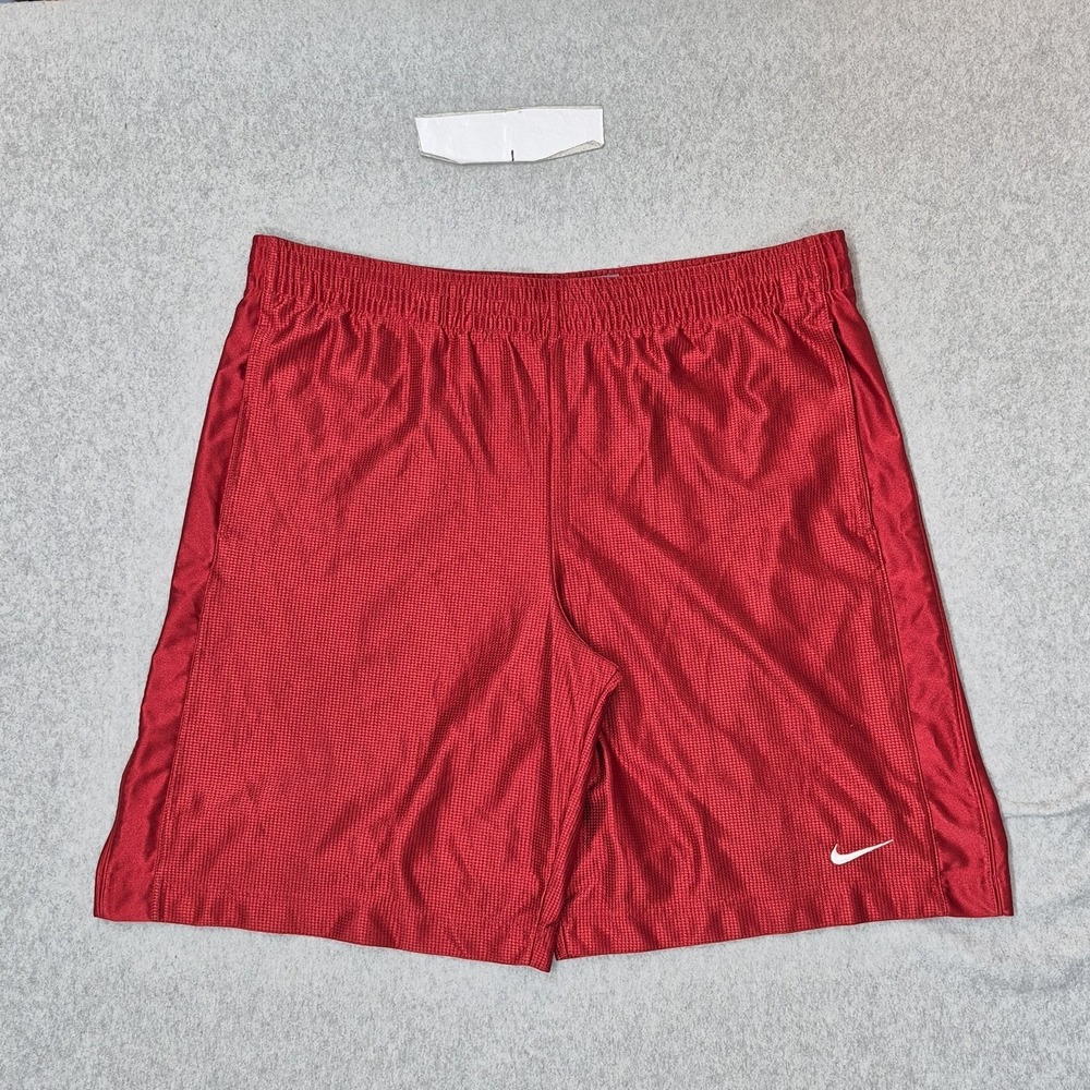 VINTAGE Nike Men Shorts‎ L Red Dazzle Athletic Basketball Logo 9" Inseam Y2K